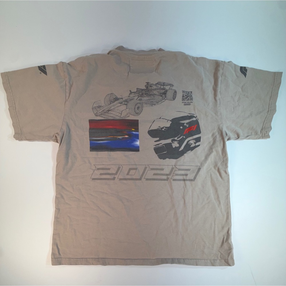 PacSun Formula 1 F1 2023 Graphic T-Shirt Tan Khaki Mens Size M Racing Tee